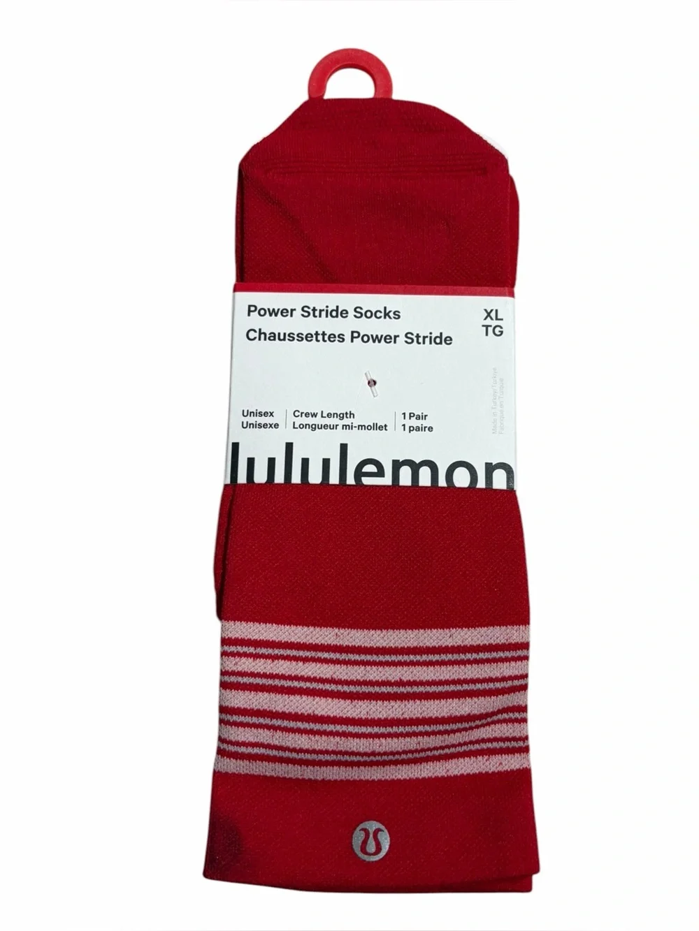 NWT Lululemon Power Stride Socks *Crew Length (Oxford Red Stripe) Size XL